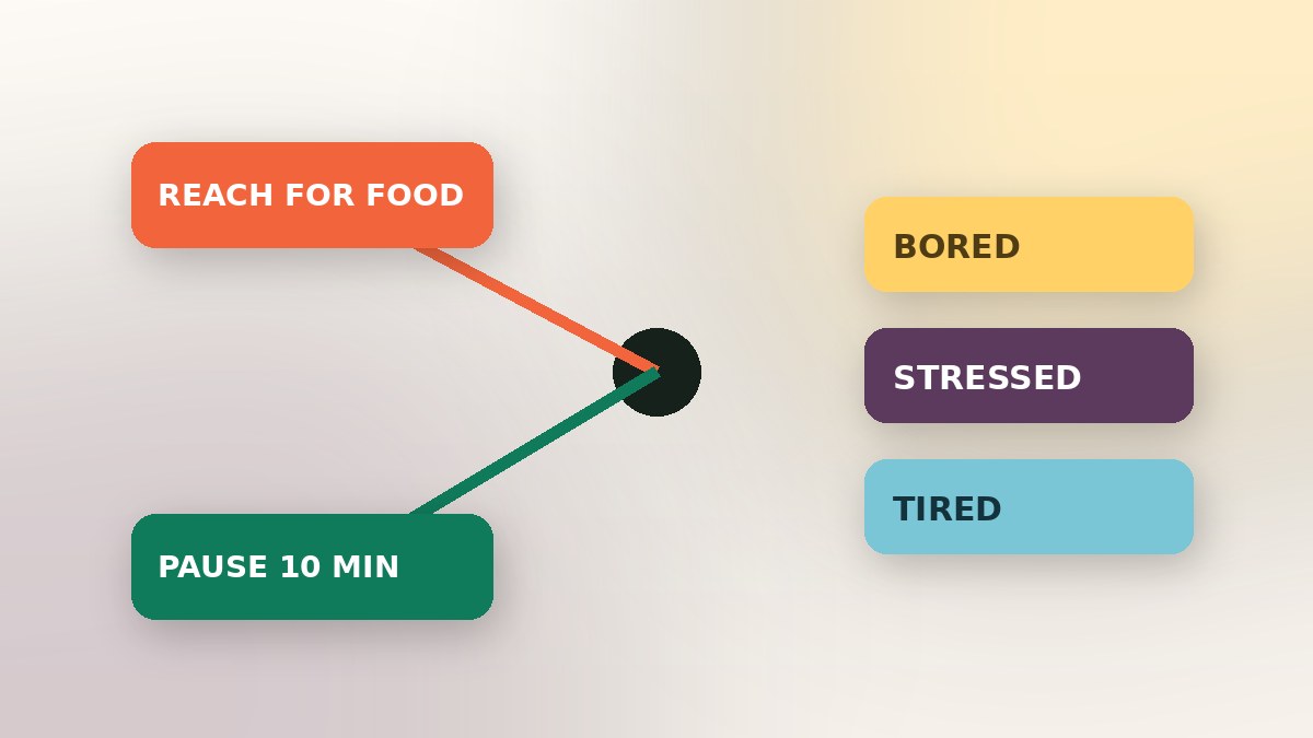Two diverging paths labelled reach for food and pause ten minutes